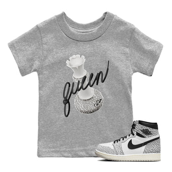 Air Jordan 1 White Cement Sneaker Match Tees 3D Queen Sneaker Tees Air Jordan 1 White Cement Sneaker Release Tees Kids Shirts Heather Grey 1