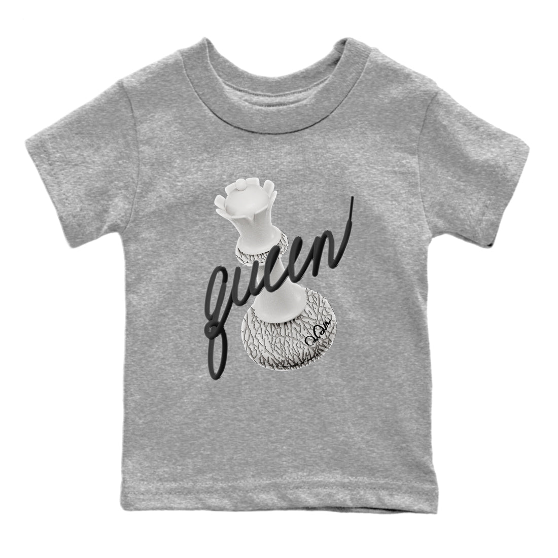 Air Jordan 1 White Cement Sneaker Match Tees 3D Queen Sneaker Tees Air Jordan 1 White Cement Sneaker Release Tees Kids Shirts Heather Grey 2