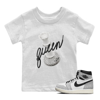 Air Jordan 1 White Cement Sneaker Match Tees 3D Queen Sneaker Tees Air Jordan 1 White Cement Sneaker Release Tees Kids Shirts White 1