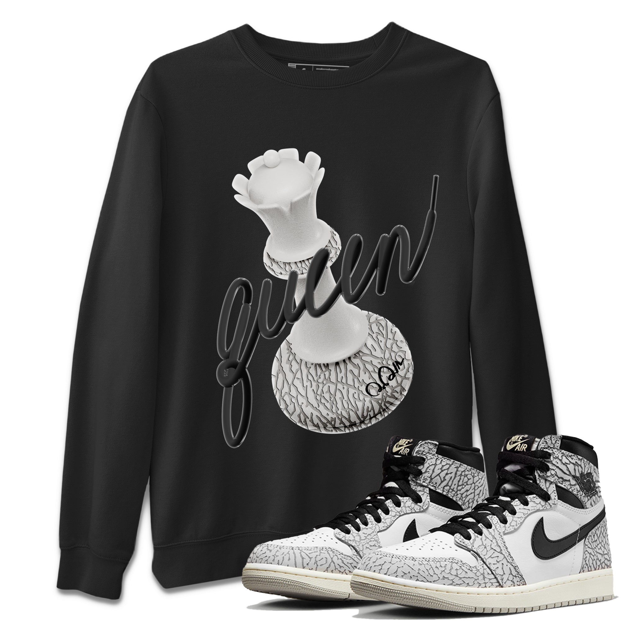 Air Jordan 1 White Cement Sneaker Match Tees 3D Queen Sneaker Tees Air Jordan 1 White Cement Sneaker Release Tees Unisex Shirts Black 1