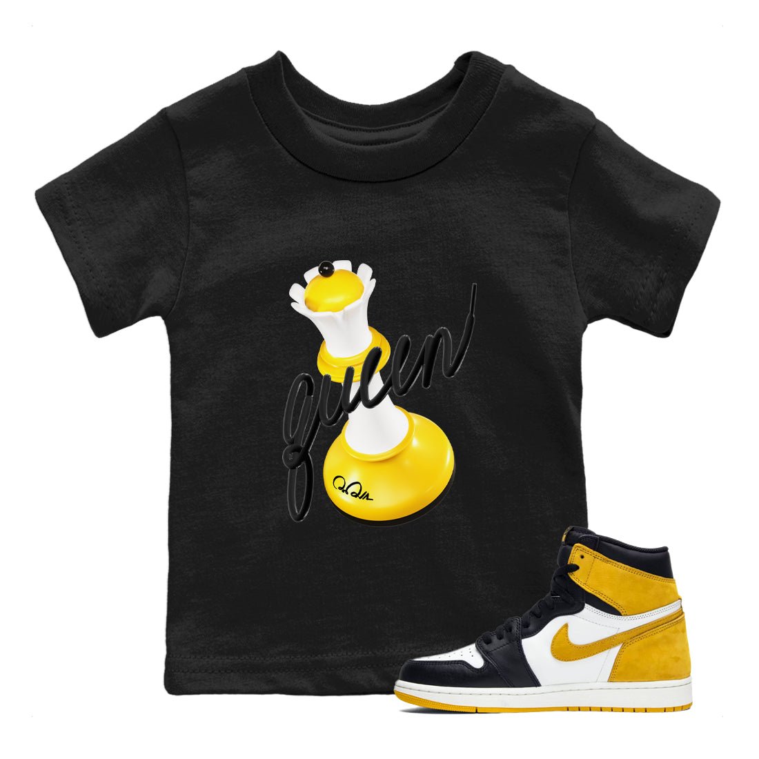 1s Yellow Ochre shirt to match jordans 3D Queen sneaker tees Air Jordan 1 Yellow Ochre SNRT sneaker release tees baby toddler Black 1 cotton Shirt
