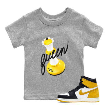1s Yellow Ochre shirt to match jordans 3D Queen sneaker tees Air Jordan 1 Yellow Ochre SNRT sneaker release tees baby toddler Heather Grey 1 cotton Shirt