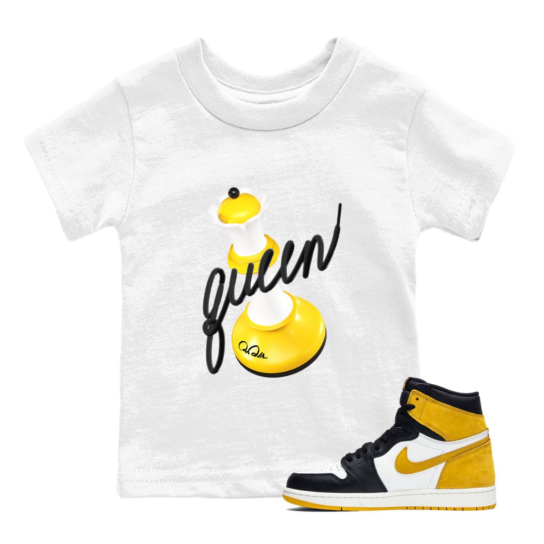 1s Yellow Ochre shirt to match jordans 3D Queen sneaker tees Air Jordan 1 Yellow Ochre SNRT sneaker release tees baby toddler White 1 cotton Shirt