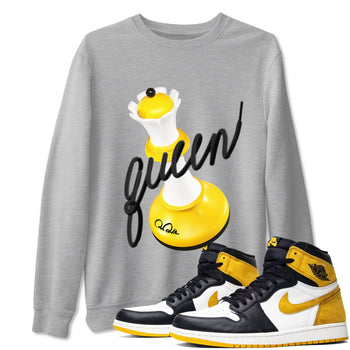 1s Yellow Ochre shirt to match jordans 3D Queen sneaker tees Air Jordan 1 Yellow Ochre SNRT Sneaker Release Tees unisex cotton Heather Grey 1 crew neck shirt