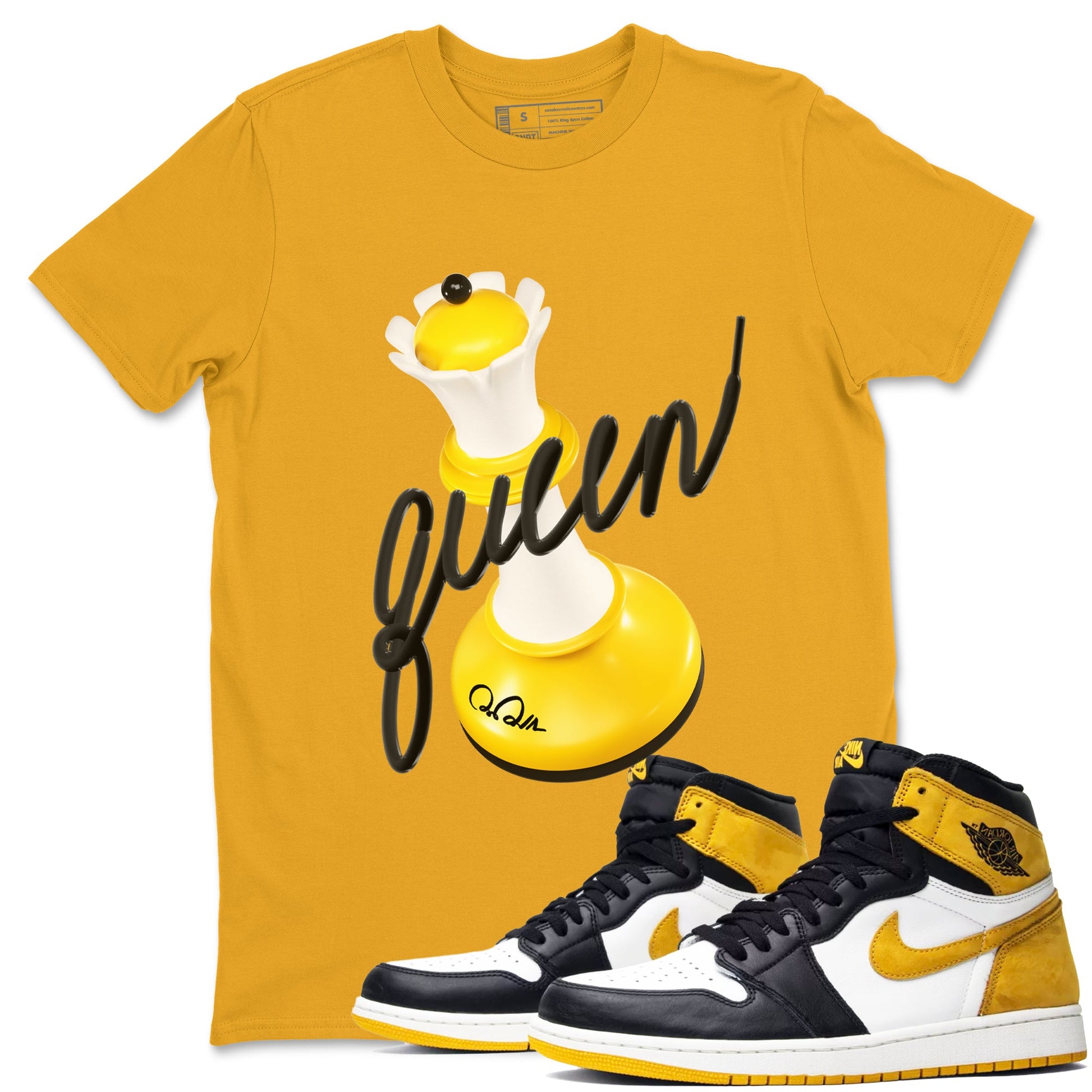1s Yellow Ochre shirt to match jordans 3D Queen sneaker tees Air Jordan 1 Yellow Ochre SNRT Sneaker Release Tees unisex cotton Gold 1 crew neck shirt