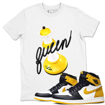 1s Yellow Ochre shirt to match jordans 3D Queen sneaker tees Air Jordan 1 Yellow Ochre SNRT Sneaker Release Tees unisex cotton White 1 crew neck shirt