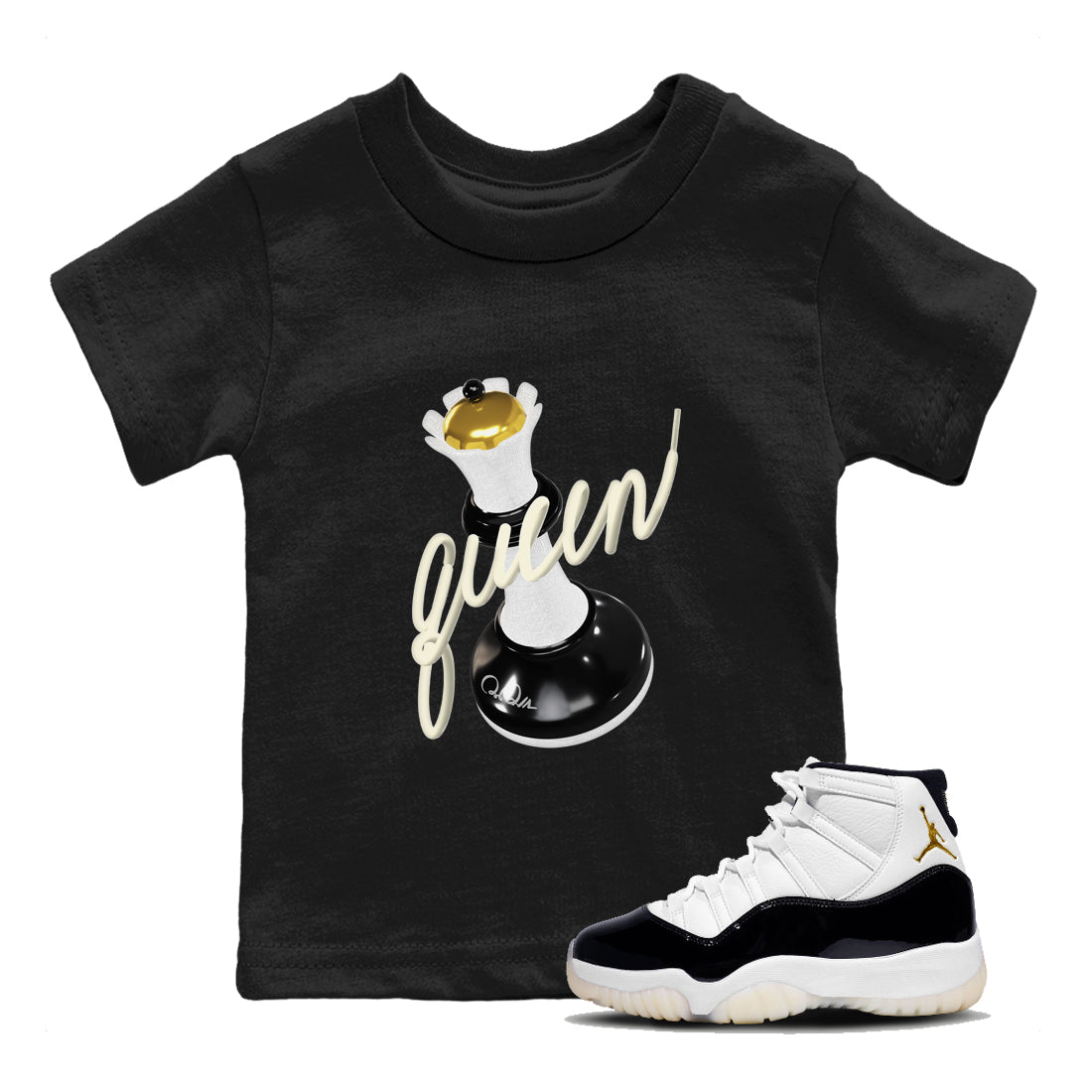 11s Gratitude shirt to match jordans 3D Queen sneaker tees Air Jordan 11 Gratitude SNRT Sneaker Release Tees Baby Toddler Black 1 T-Shirt