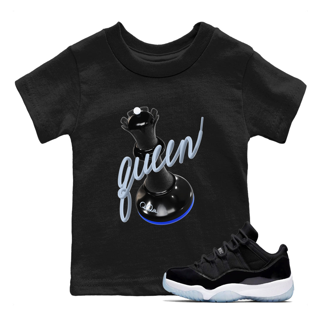 Air Jordan 11 Space shirt to match jordans 3D Queen sneaker tees AJ11 Black and Varsity Royal SNRT sneaker release tees baby toddler Black 1 cotton Shirt