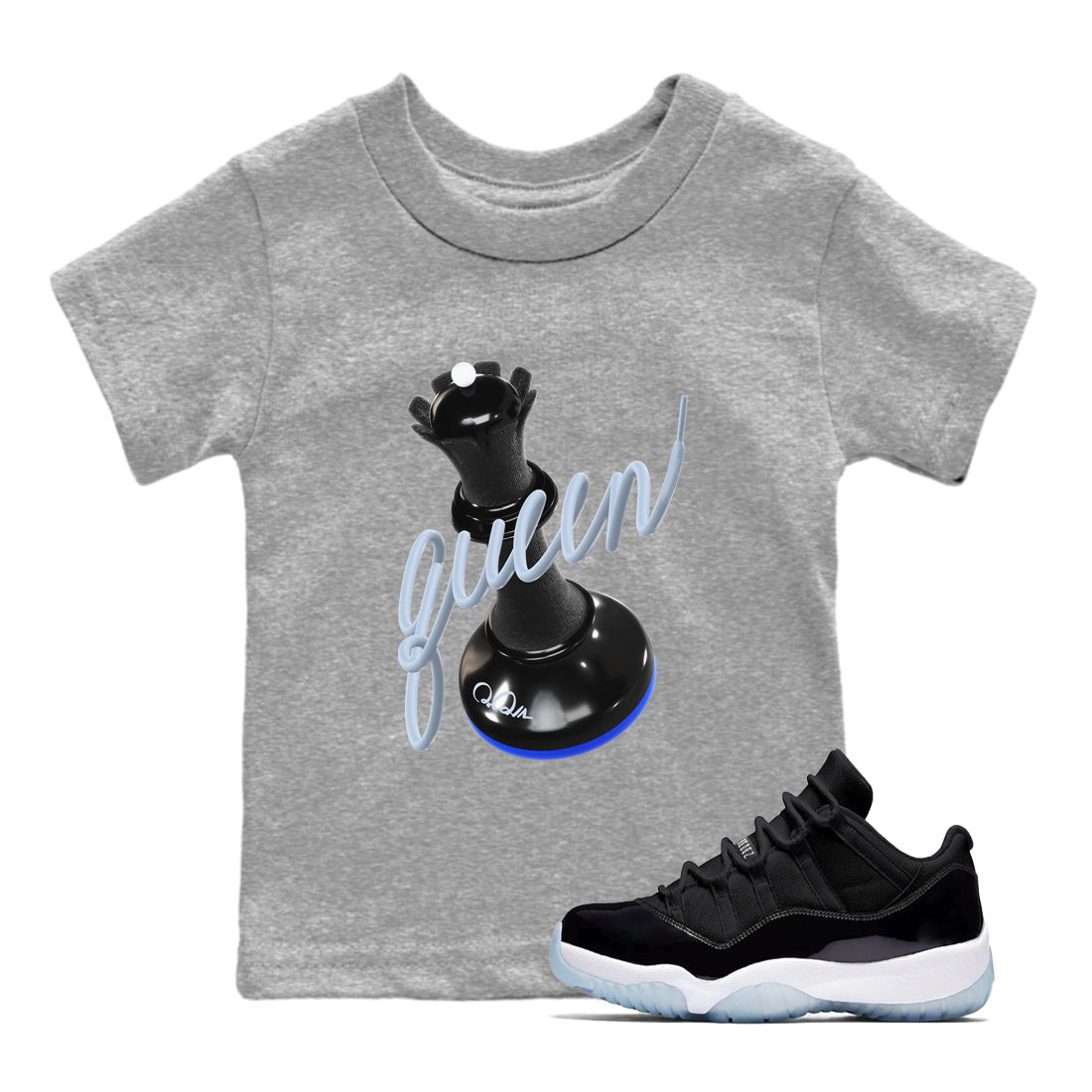 Air Jordan 11 Space shirt to match jordans 3D Queen sneaker tees AJ11 Black and Varsity Royal SNRT sneaker release tees baby toddler Heather Grey 1 cotton Shirt