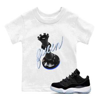 Air Jordan 11 Space shirt to match jordans 3D Queen sneaker tees AJ11 Black and Varsity Royal SNRT sneaker release tees baby toddler White 1 cotton Shirt