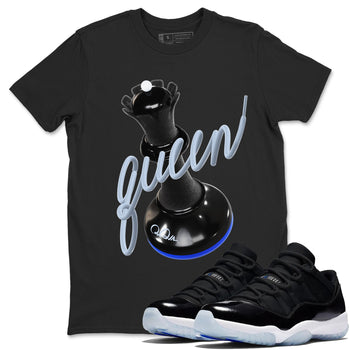 Air Jordan 11 Space shirt to match jordans 3D Queen sneaker tees AJ11 Black and Varsity Royal SNRT Sneaker Release Tees unisex cotton Black 1 crew neck shirt