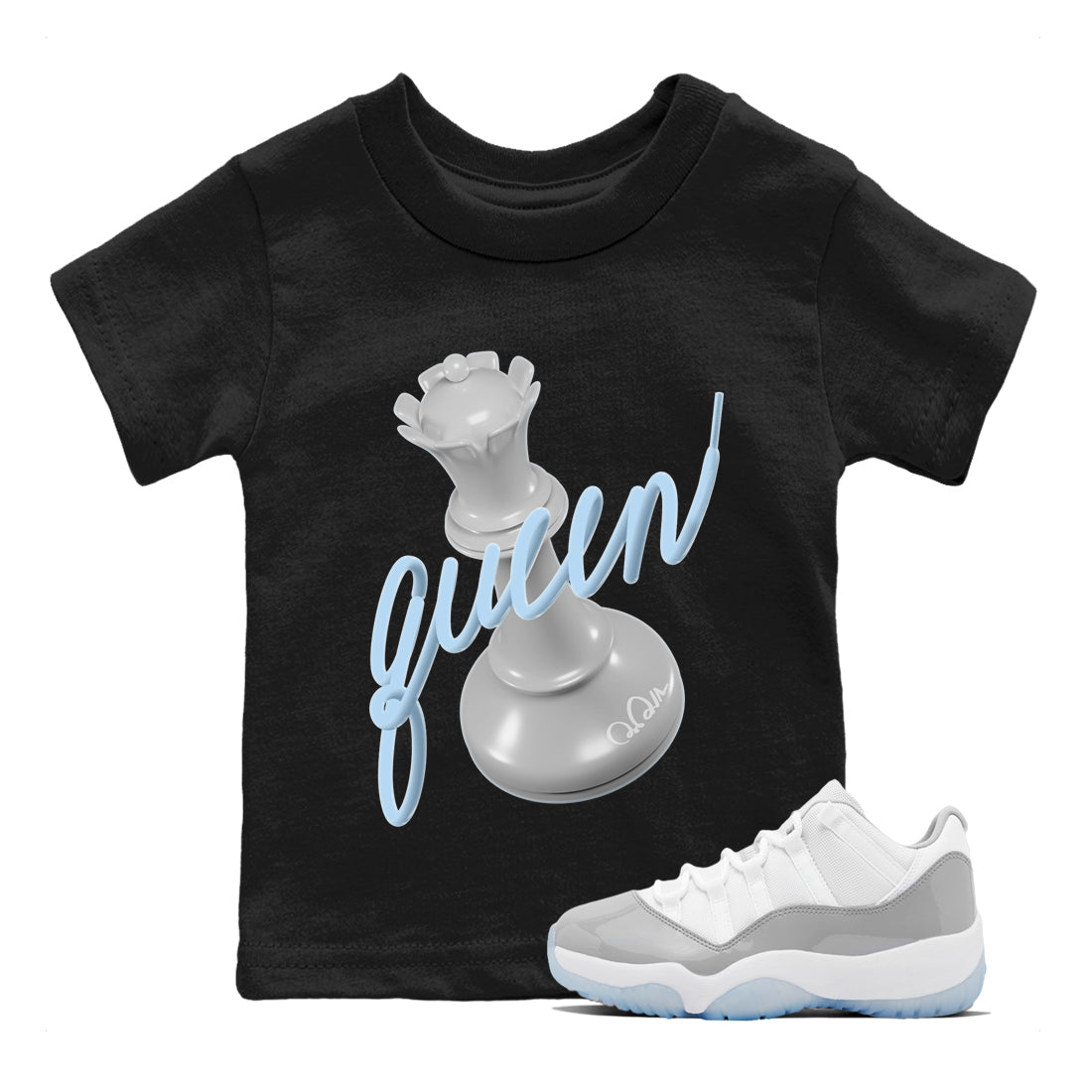 Air Jordan 11 White Cement Sneaker Match Tees 3D Queen Sneaker Tees Air Jordan 11 Cement Grey Sneaker Release Tees Kids Shirts Black 1