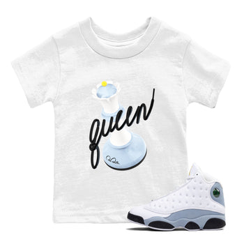 Air Jordan 13 Blue Grey shirt to match jordans 3D Queen sneaker tees AJ13 Blue Grey SNRT sneaker release tees baby toddler White 1 cotton Shirt