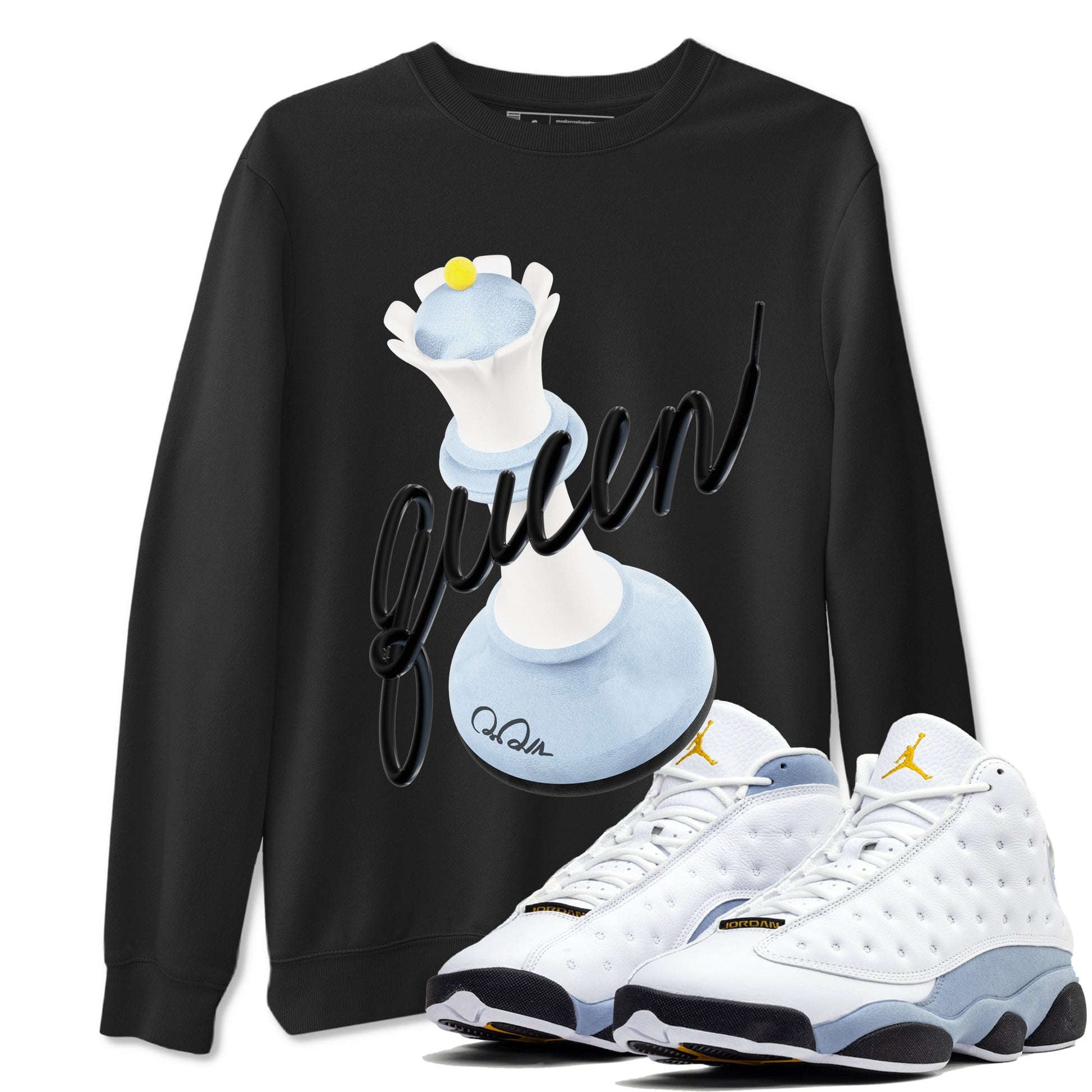 Air Jordan 13 Blue Grey shirt to match jordans 3D Queen sneaker tees AJ13 Blue Grey SNRT Sneaker Release Tees unisex cotton Black 1 crew neck shirt