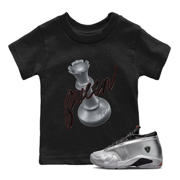 Air Jordan 14 Metallic Silver Sneaker Match Tees 3D Queen Sneaker Tees AJ14 Metallic Silver Sneaker Release Tees Kids Shirts Black 1