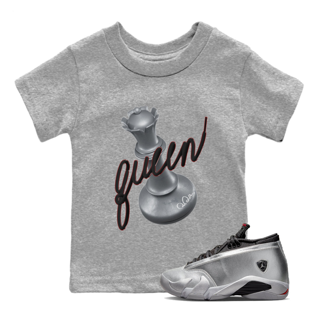 Air Jordan 14 Metallic Silver 3D Queen Baby and Kids Sneaker Tees AJ14 Metallic Silver Kids Sneaker Tees Size Chart