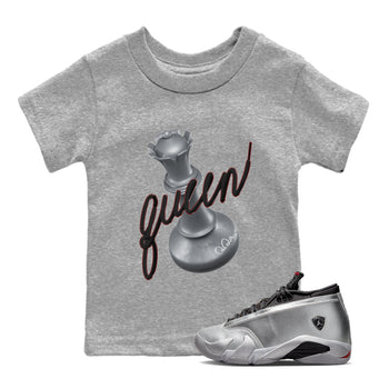 Air Jordan 14 Metallic Silver 3D Queen Baby and Kids Sneaker Tees AJ14 Metallic Silver Kids Sneaker Tees Size Chart