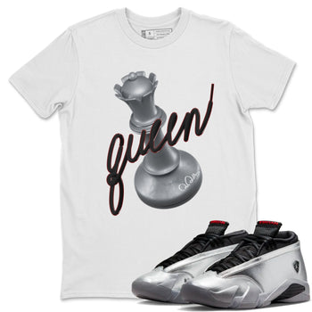 Air Jordan 14 Metallic Silver Sneaker Match Tees 3D Queen Sneaker Tees AJ14 Metallic Silver Sneaker Release Tees Unisex Shirts White 1