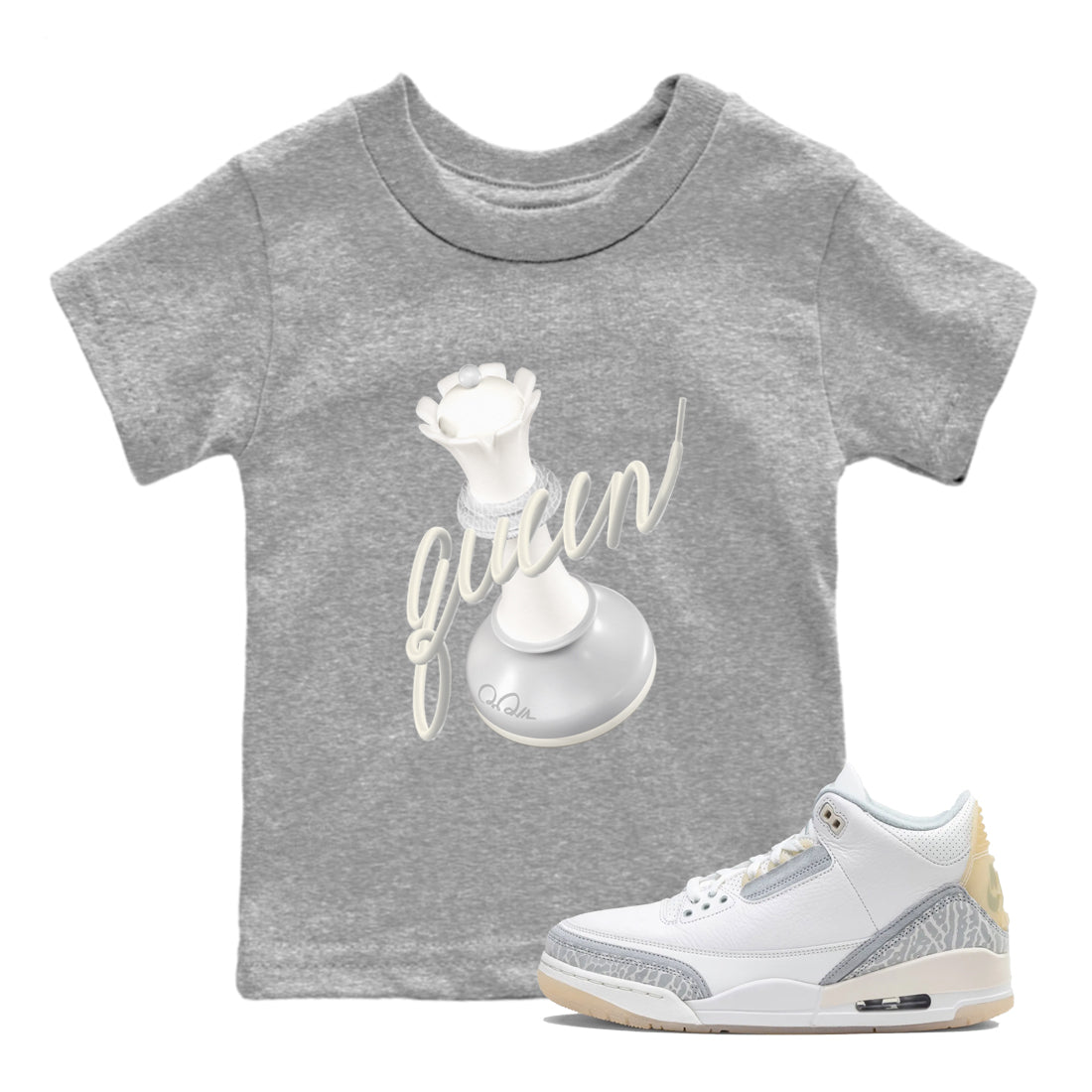 3s Ivory shirt to match jordans 3D Queen sneaker tees Air Jordan 3 Ivory SNRT sneaker release tees baby toddler Heather Grey 1 cotton Shirt
