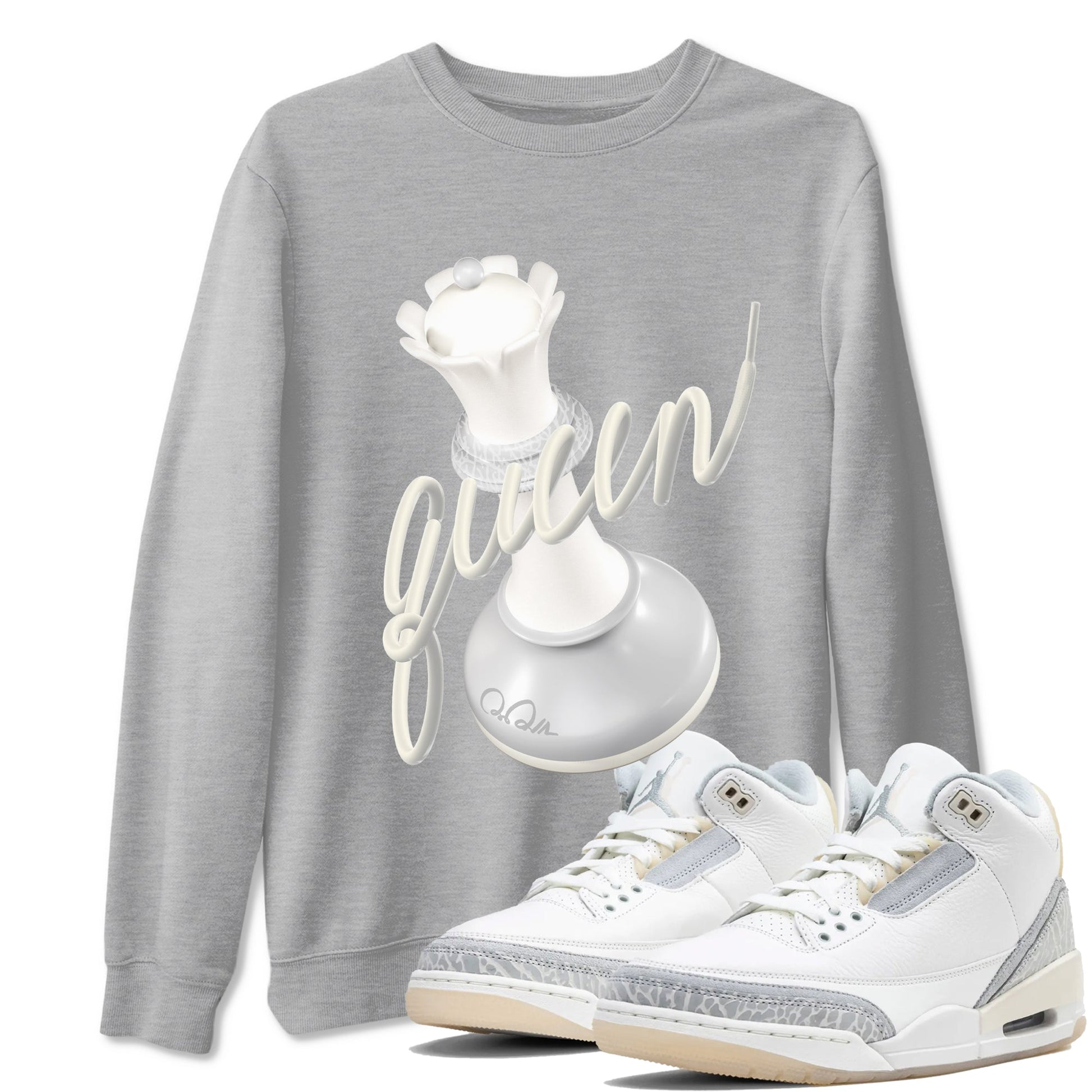3s Ivory shirt to match jordans 3D Queen sneaker tees Air Jordan 3 Ivory SNRT Sneaker Release Tees unisex cotton Heather Grey 1 crew neck shirt