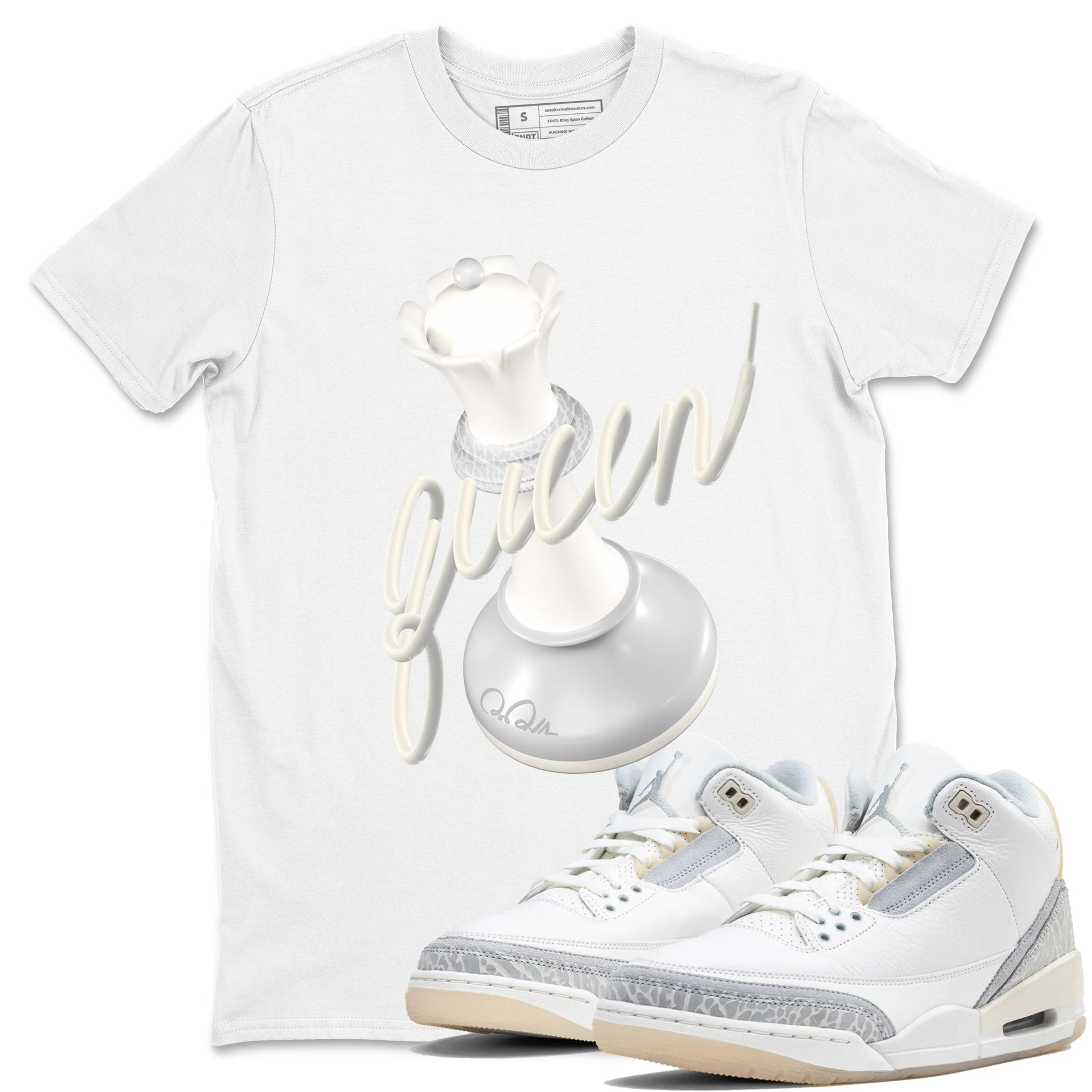3s Ivory shirt to match jordans 3D Queen sneaker tees Air Jordan 3 Ivory SNRT Sneaker Release Tees unisex cotton White 1 crew neck shirt