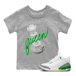 Air Jordan 3 Lucky Green Sneaker Match Tees 3D Queen Sneaker Tees AJ3 Lucky Green Sneaker Release Tees Kids Shirts Heather Grey 1