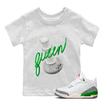 Air Jordan 3 Lucky Green Sneaker Match Tees 3D Queen Sneaker Tees AJ3 Lucky Green Sneaker Release Tees Kids Shirts White 1