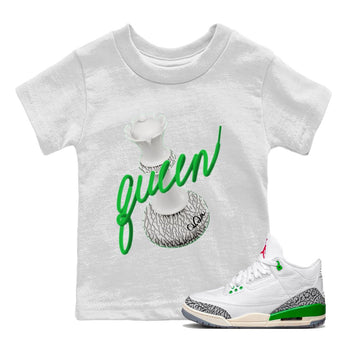 Air Jordan 3 Lucky Green Sneaker Match Tees 3D Queen Sneaker Tees AJ3 Lucky Green Sneaker Release Tees Kids Shirts White 1