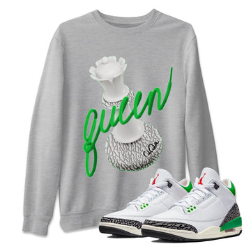 Air Jordan 3 Lucky Green Sneaker Match Tees 3D Queen Sneaker Tees AJ3 Lucky Green Sneaker Release Tees Unisex Shirts Heather Grey 1