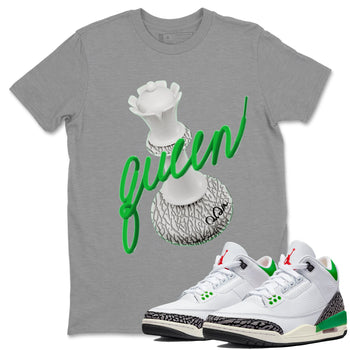 Air Jordan 3 Lucky Green Sneaker Match Tees 3D Queen Sneaker Tees AJ3 Lucky Green Sneaker Release Tees Unisex Shirts Heather Grey 1