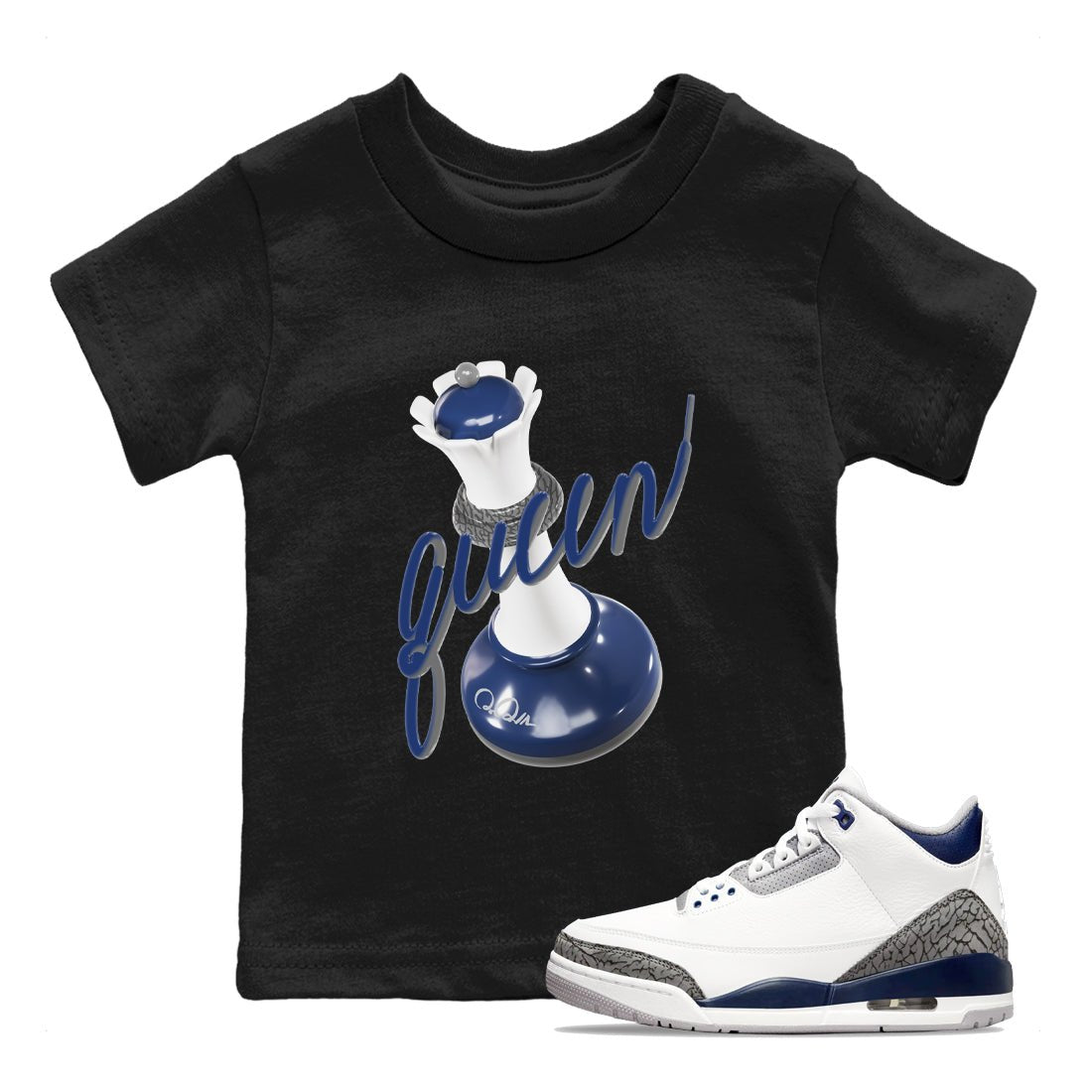 3s Midnight Navy shirt to match jordans 3D Queen sneaker tees AJ3 Midnight Navy SNRT sneaker release tees baby toddler Black 1 cotton Shirt