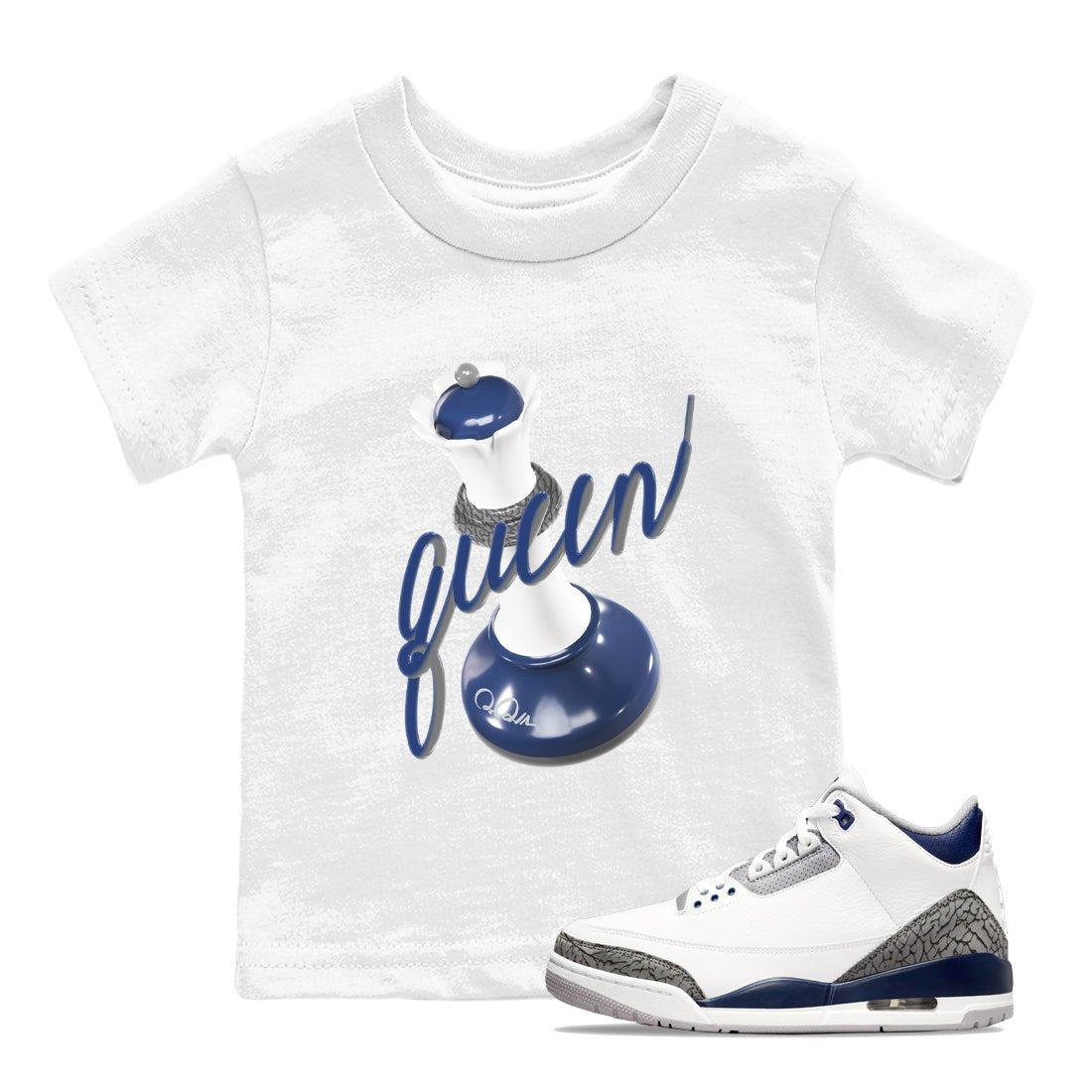 3s Midnight Navy shirt to match jordans 3D Queen sneaker tees AJ3 Midnight Navy SNRT sneaker release tees baby toddler White 1 cotton Shirt