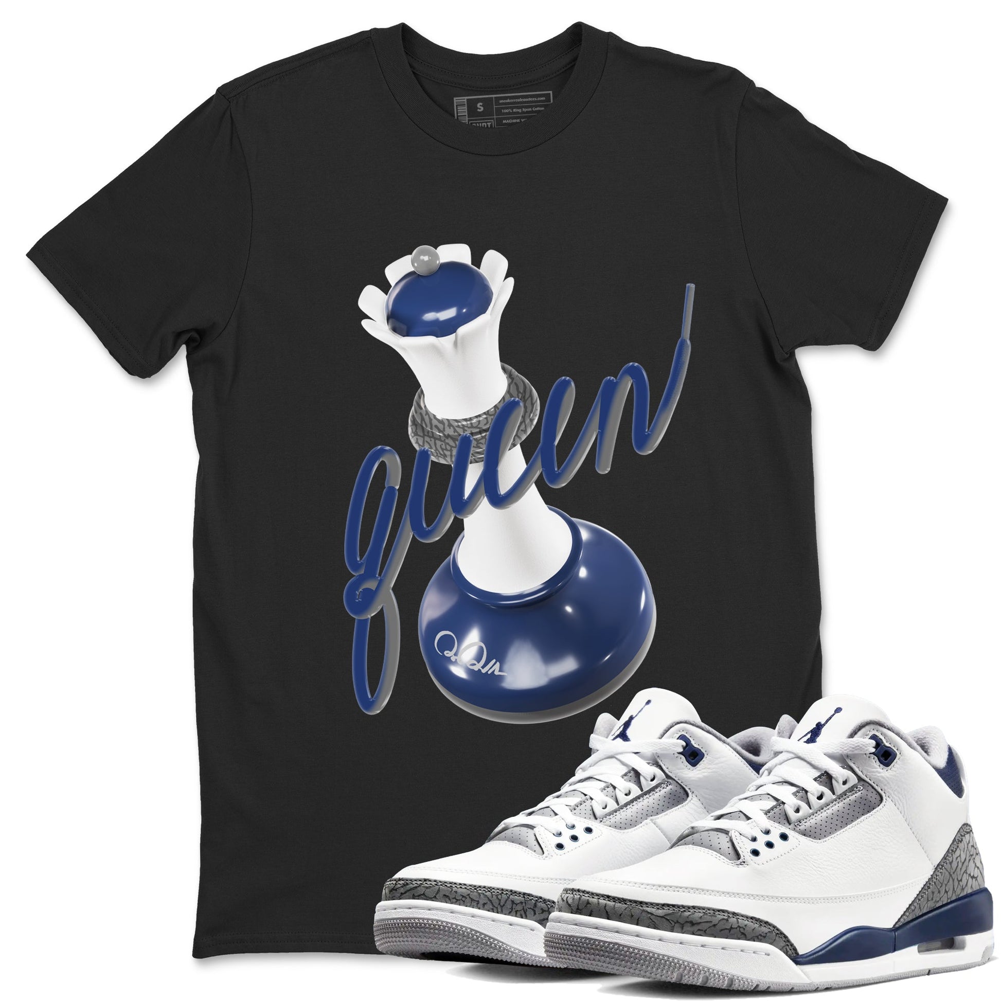 3s Midnight Navy shirt to match jordans 3D Queen sneaker tees AJ3 Midnight Navy SNRT Sneaker Release Tees unisex cotton Black 1 crew neck shirt