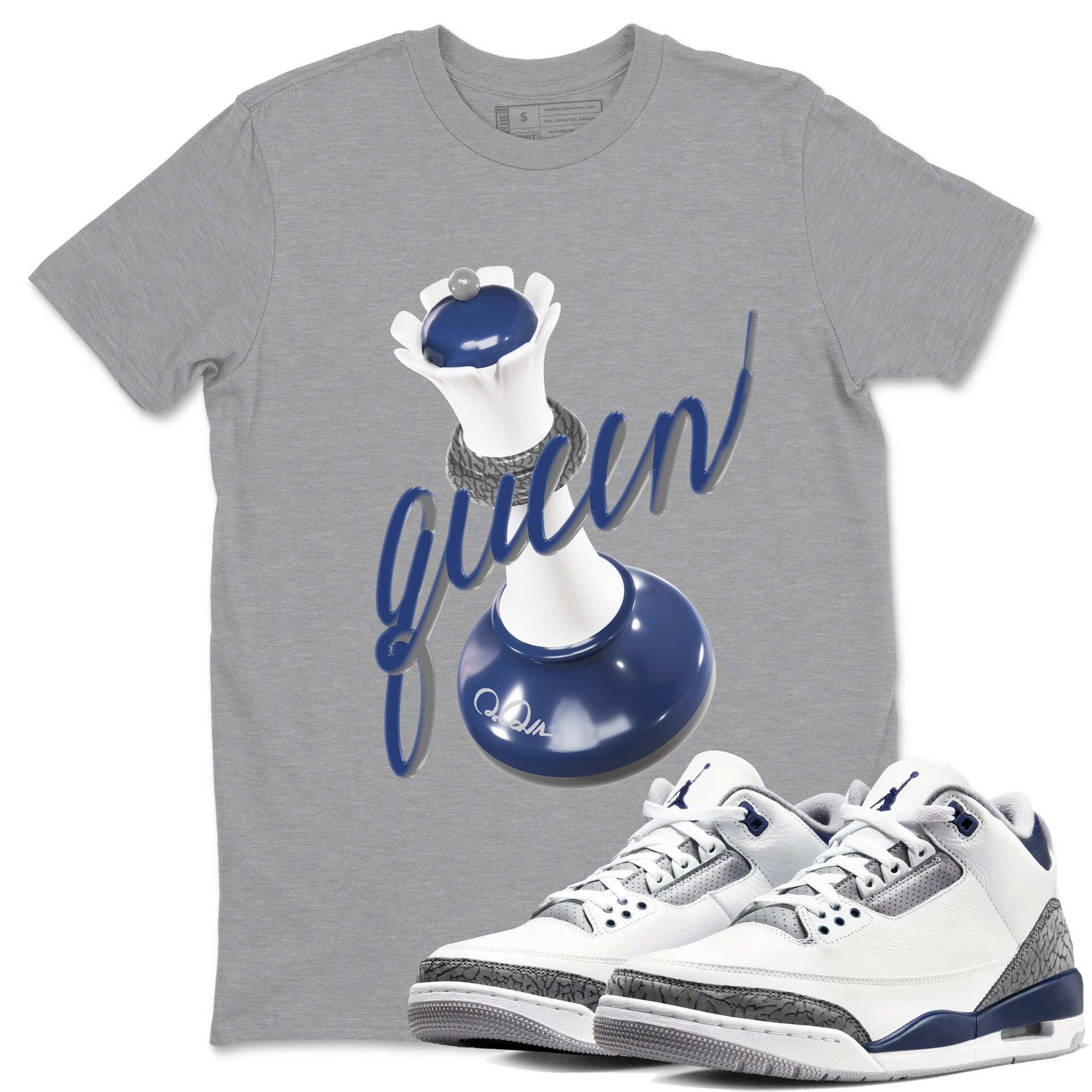 3s Midnight Navy shirt to match jordans 3D Queen sneaker tees AJ3 Midnight Navy SNRT Sneaker Release Tees unisex cotton Heather Grey 1 crew neck shirt