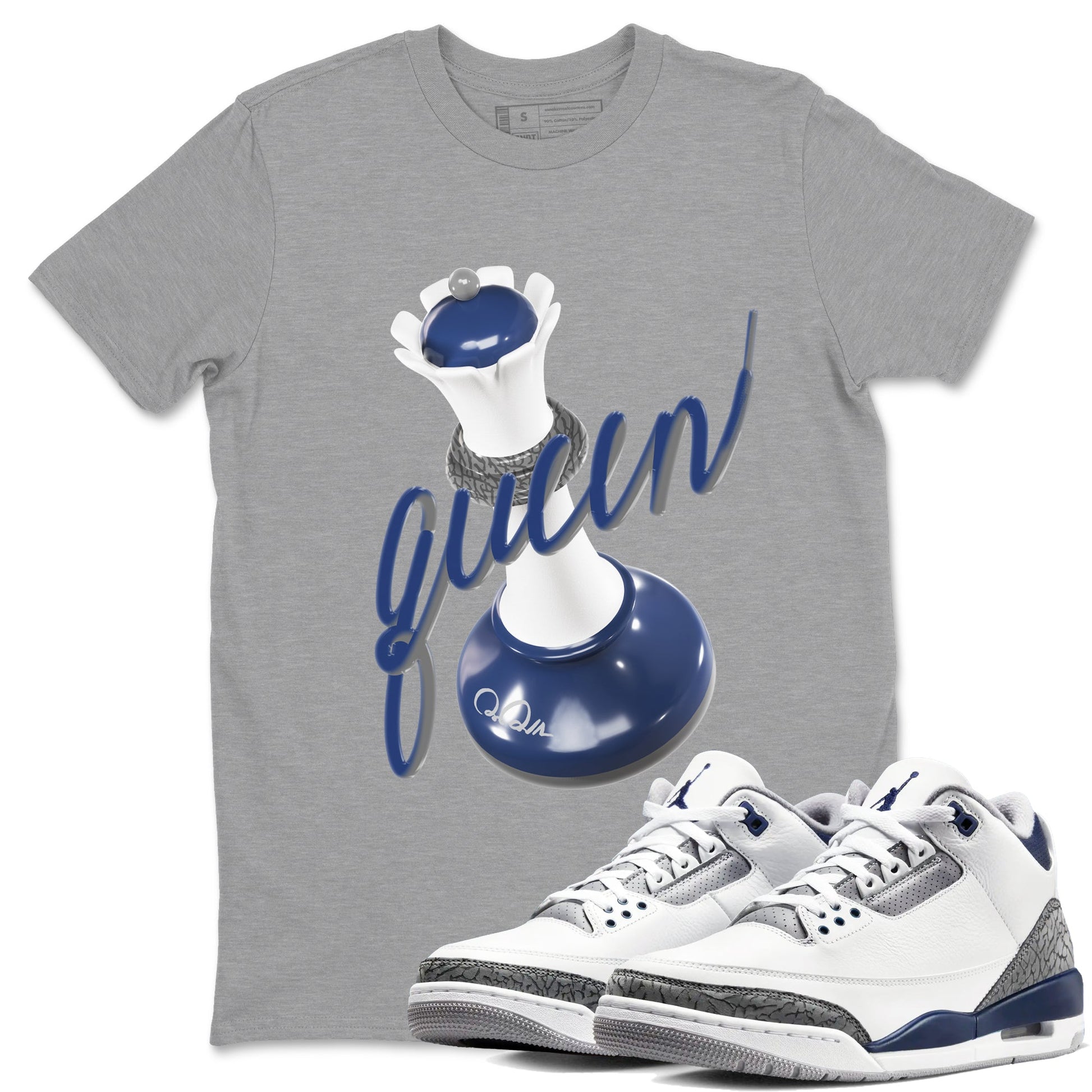 3s Midnight Navy shirt to match jordans 3D Queen sneaker tees AJ3 Midnight Navy SNRT Sneaker Release Tees unisex cotton Heather Grey 1 crew neck shirt