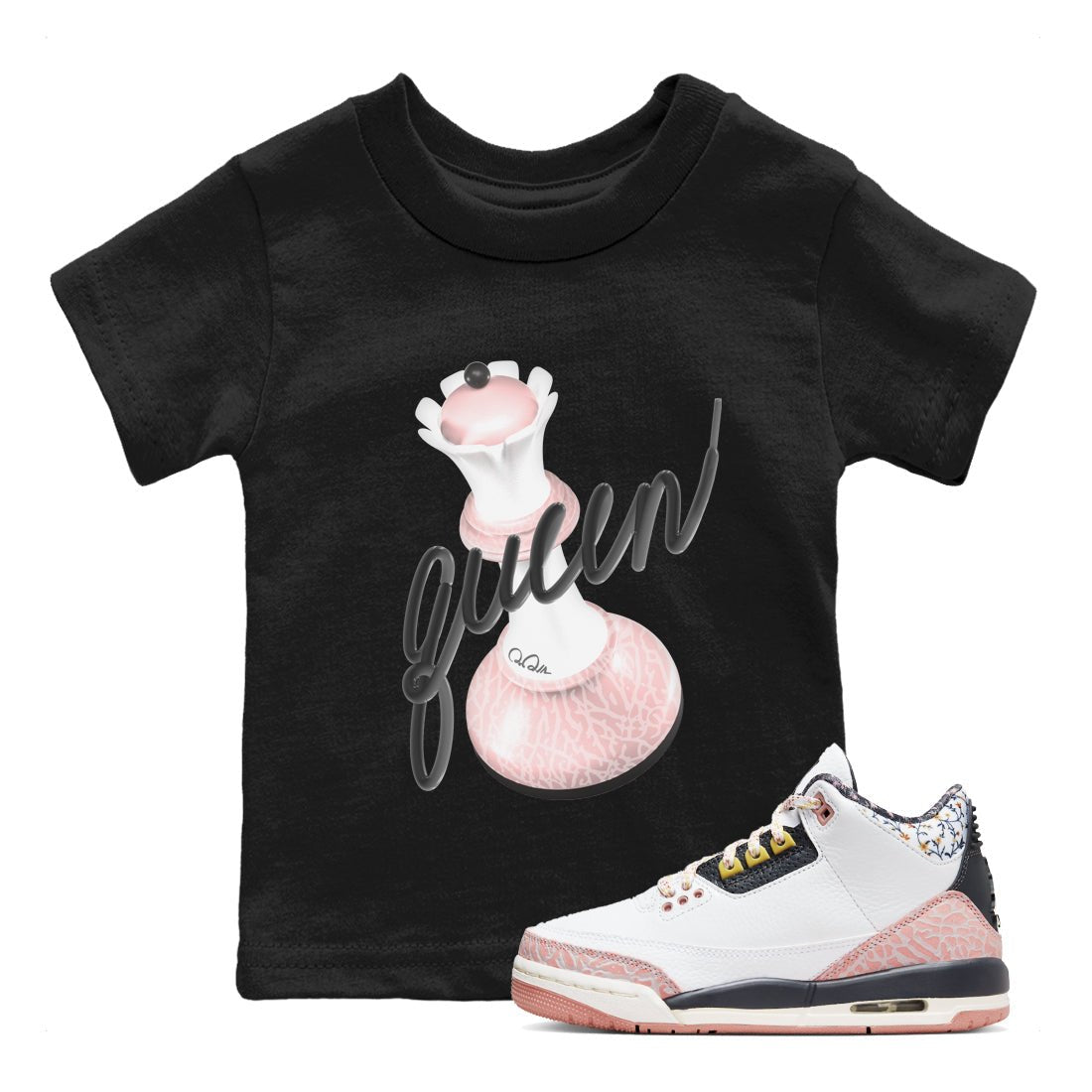 Air Jordan 3 GS Vintage Floral shirt to match jordans 3D Queen sneaker tees Air Jordan 3 Vintage Floral SNRT sneaker release tees baby toddler Black 1 cotton Shirt