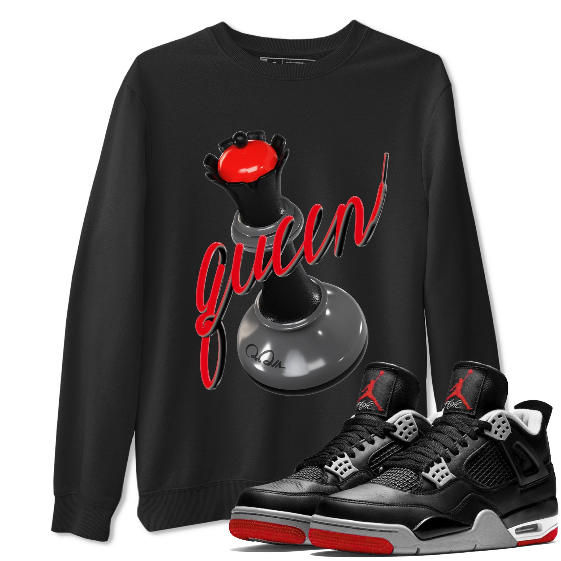 4s Bred Reimagined shirt to match jordans 3D Queen sneaker tees Air Jordan 4 Bred Reimagined SNRT Sneaker Release Tees Unisex Black 1 T-Shirt