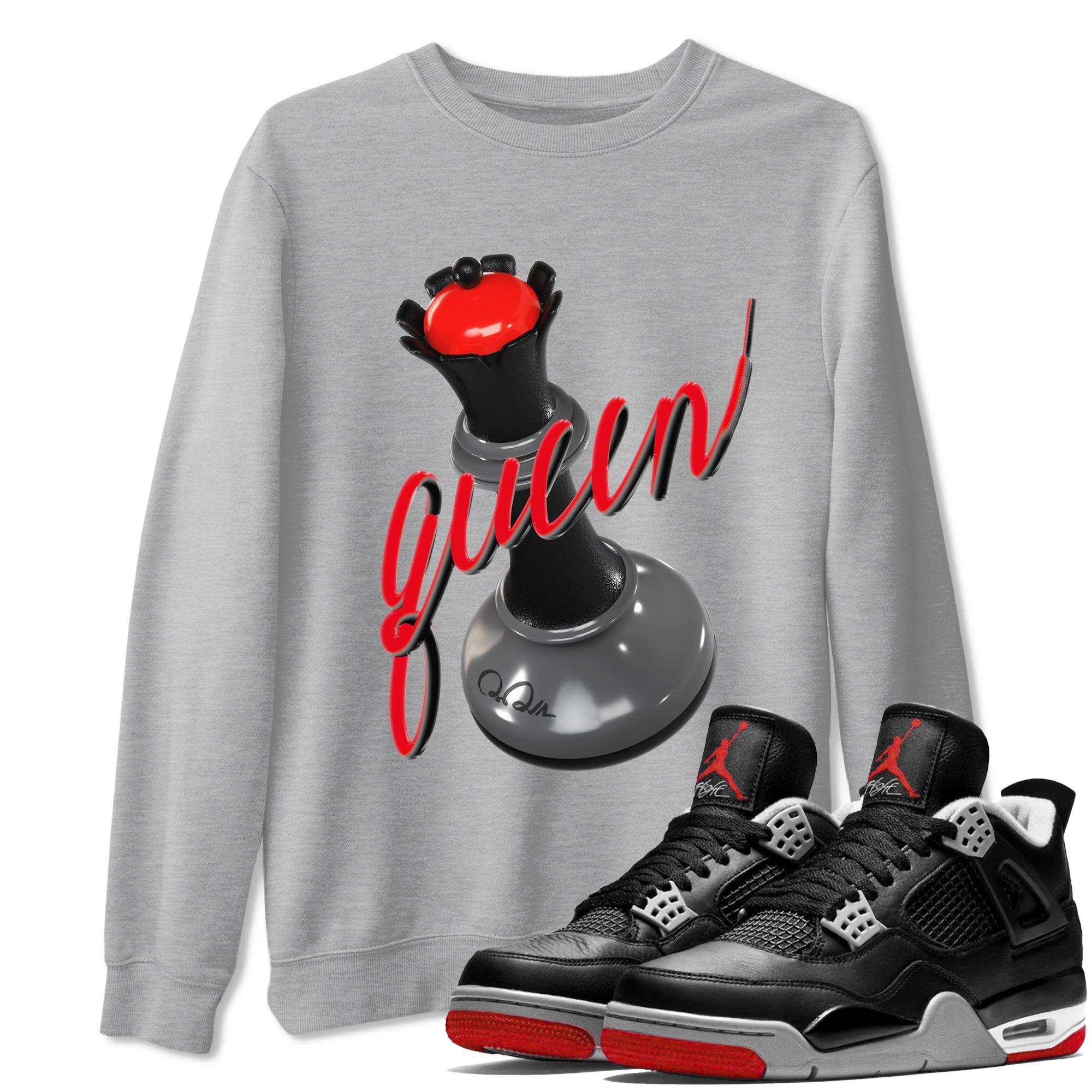 4s Bred Reimagined shirt to match jordans 3D Queen sneaker tees Air Jordan 4 Bred Reimagined SNRT Sneaker Release Tees Unisex Heather Grey 1 T-Shirt