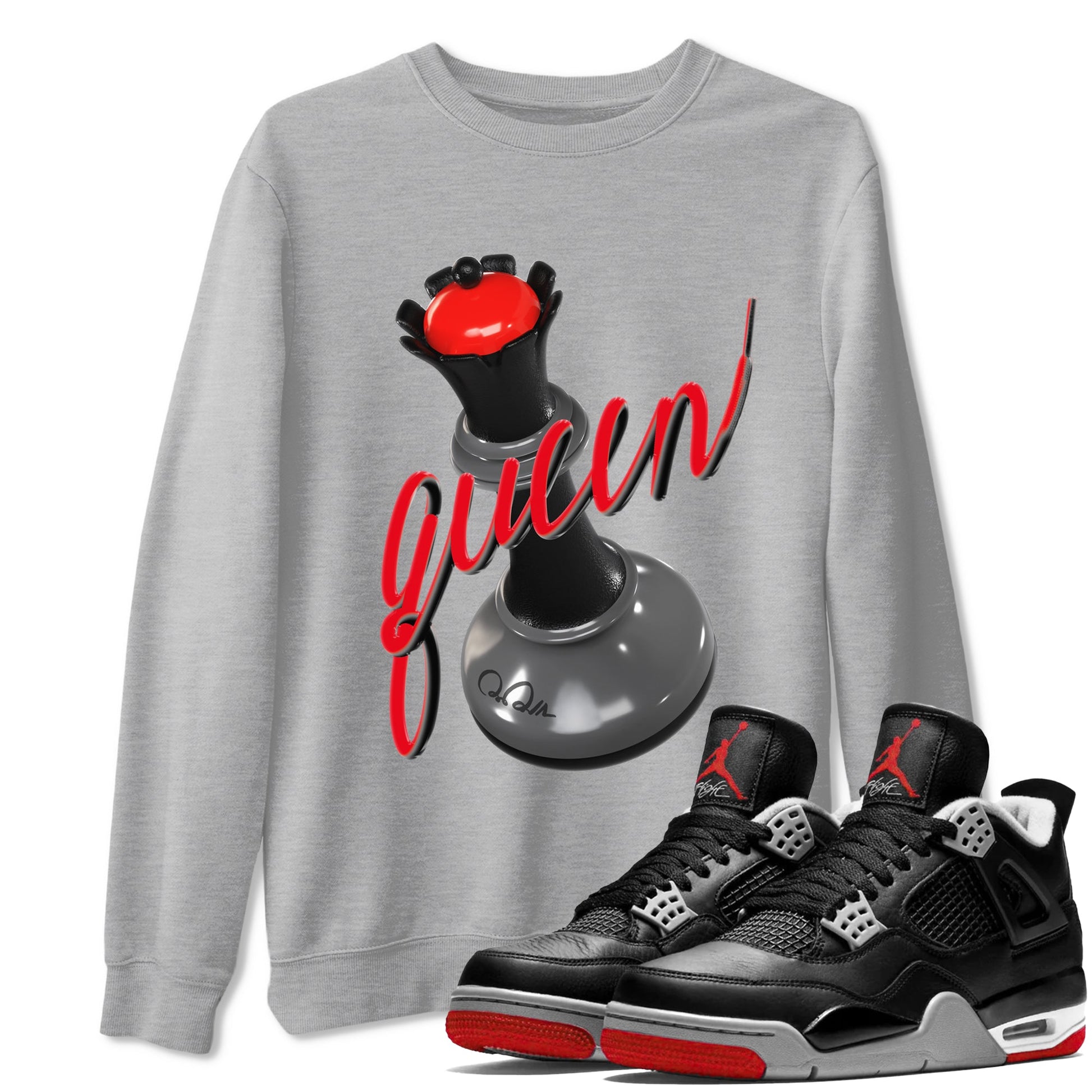 4s Bred Reimagined shirt to match jordans 3D Queen sneaker tees Air Jordan 4 Bred Reimagined SNRT Sneaker Release Tees Unisex Heather Grey 1 T-Shirt