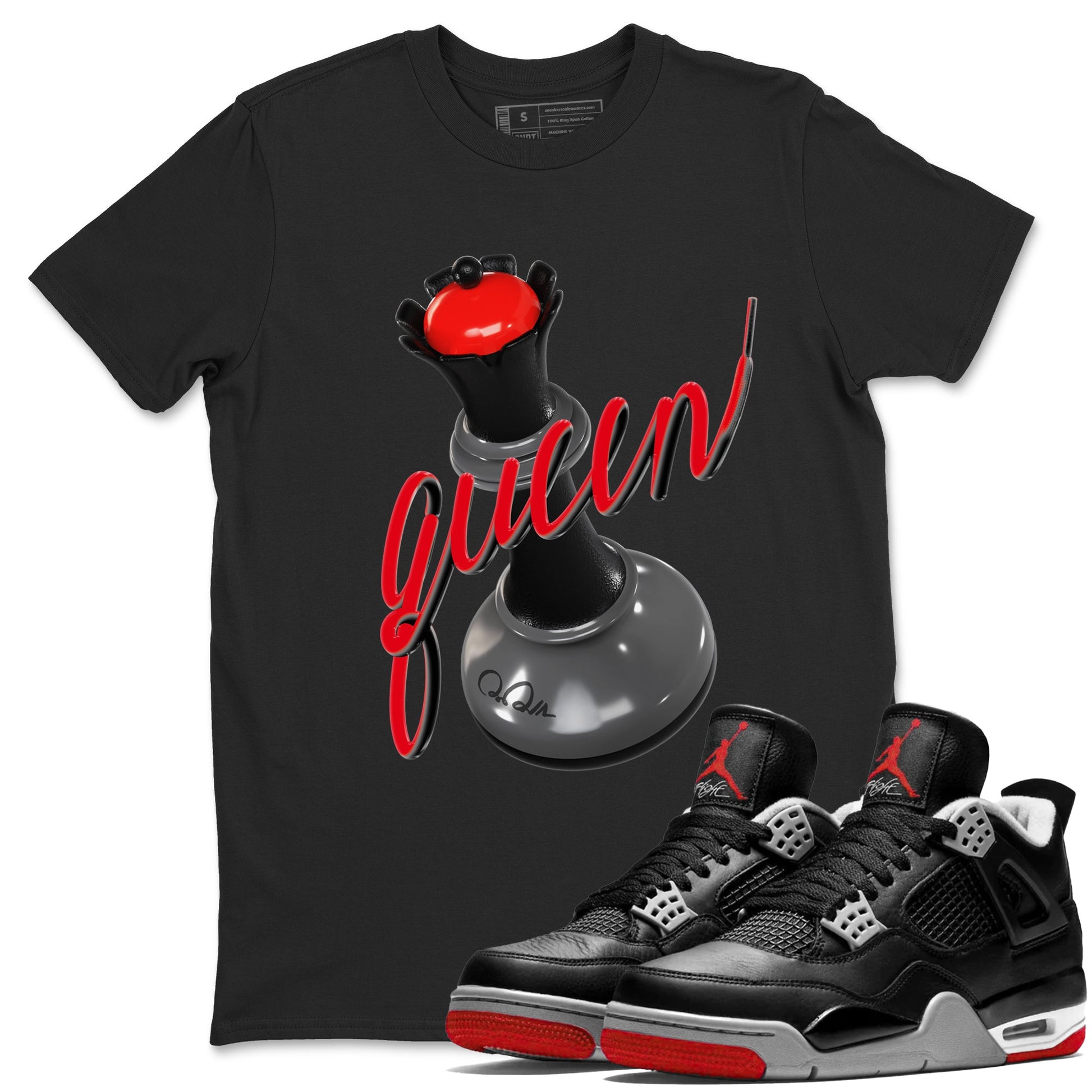 4s Bred Reimagined shirt to match jordans 3D Queen sneaker tees Air Jordan 4 Bred Reimagined SNRT Sneaker Release Tees Unisex Black 1 T-Shirt