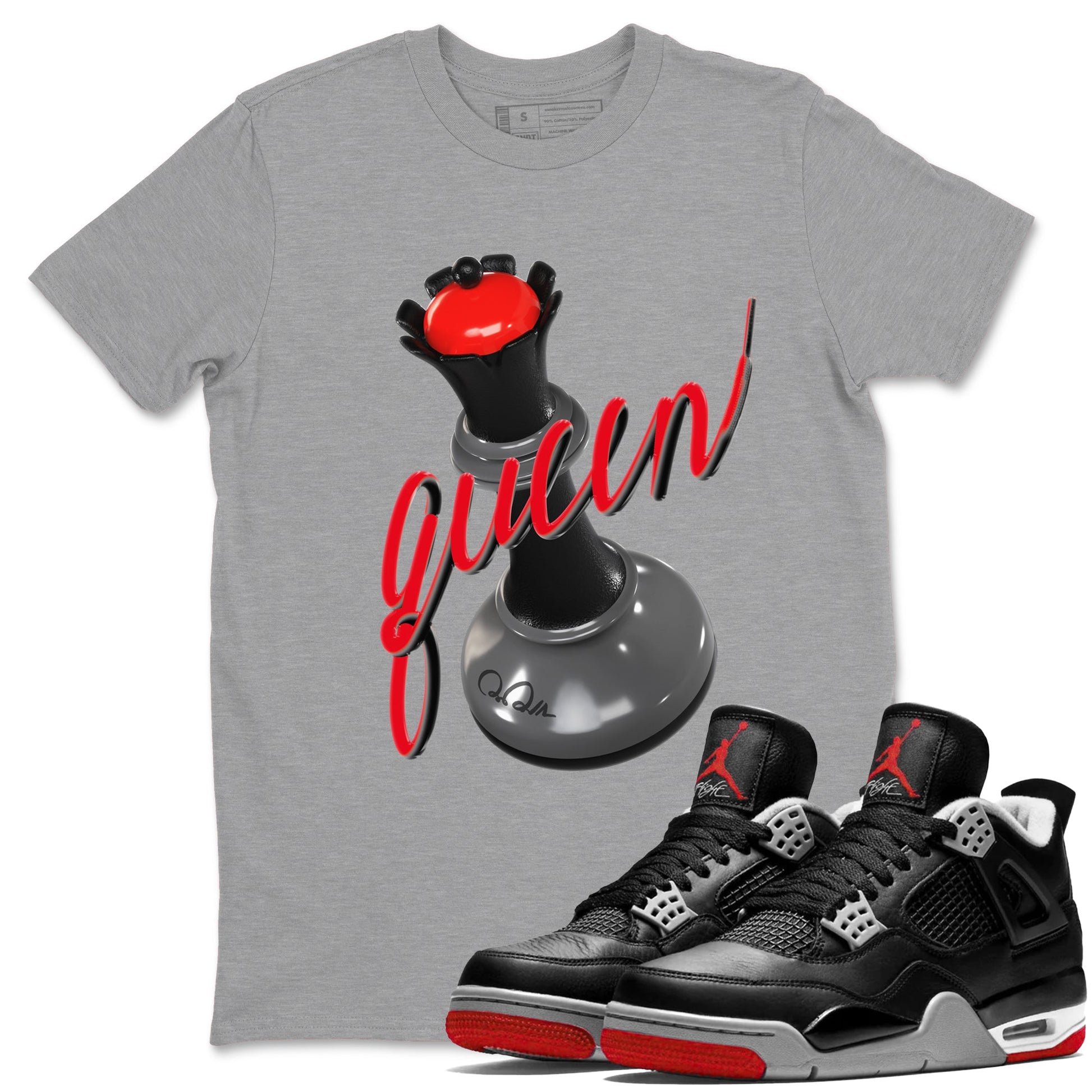 4s Bred Reimagined shirt to match jordans 3D Queen sneaker tees Air Jordan 4 Bred Reimagined SNRT Sneaker Release Tees Unisex Heather Grey 1 T-Shirt