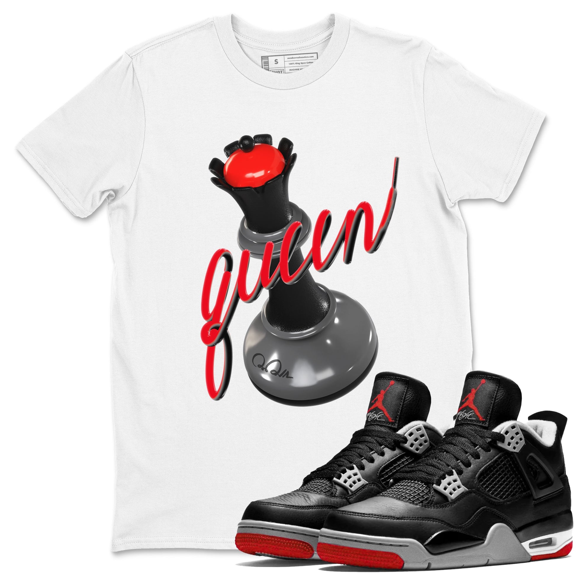 4s Bred Reimagined shirt to match jordans 3D Queen sneaker tees Air Jordan 4 Bred Reimagined SNRT Sneaker Release Tees Unisex White 1 T-Shirt