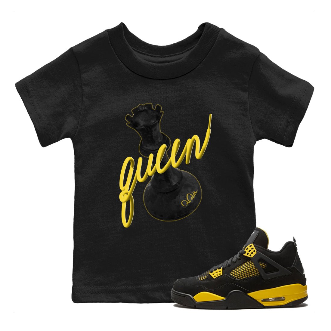 Air Jordan 4 Thunder Sneaker Match Tees 3D Queen Sneaker Tees AJ4 Thunder Jumpman Sneaker Release Tees Kids Shirts Black 1
