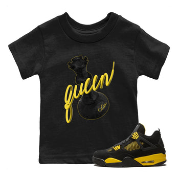 Air Jordan 4 Thunder Sneaker Match Tees 3D Queen Sneaker Tees AJ4 Thunder Jumpman Sneaker Release Tees Kids Shirts Black 1