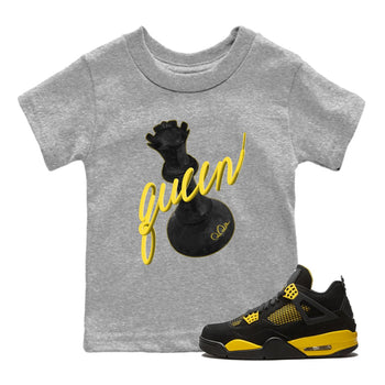 Air Jordan 4 Thunder Sneaker Match Tees 3D Queen Sneaker Tees AJ4 Thunder Jumpman Sneaker Release Tees Kids Shirts Heather Grey 1