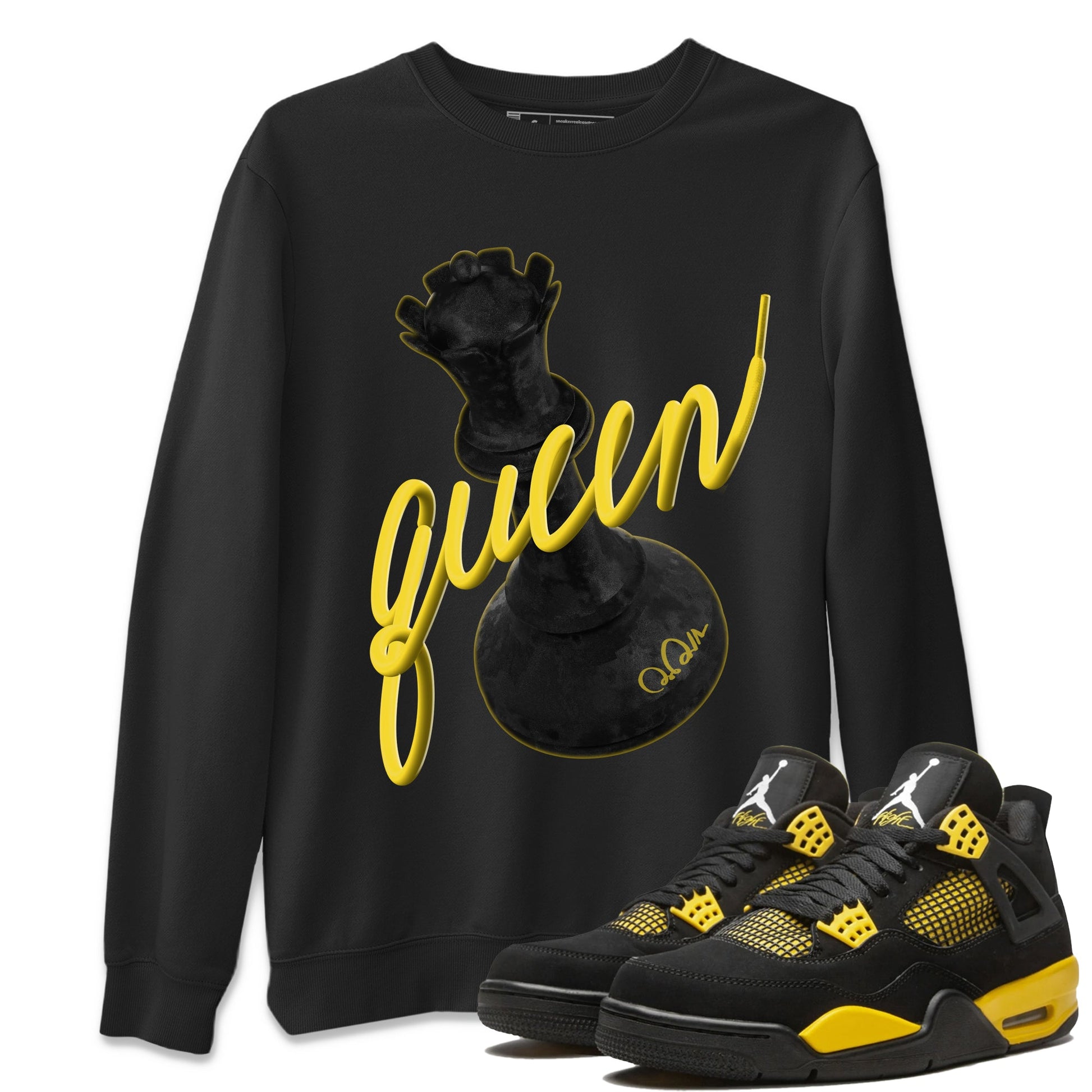 Air Jordan 4 Thunder Sneaker Match Tees 3D Queen Sneaker Tees AJ4 Thunder Jumpman Sneaker Release Tees Unisex Shirts Black 1