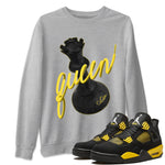 Air Jordan 4 Thunder Sneaker Match Tees 3D Queen Sneaker Tees AJ4 Thunder Jumpman Sneaker Release Tees Unisex Shirts Heather Grey 1