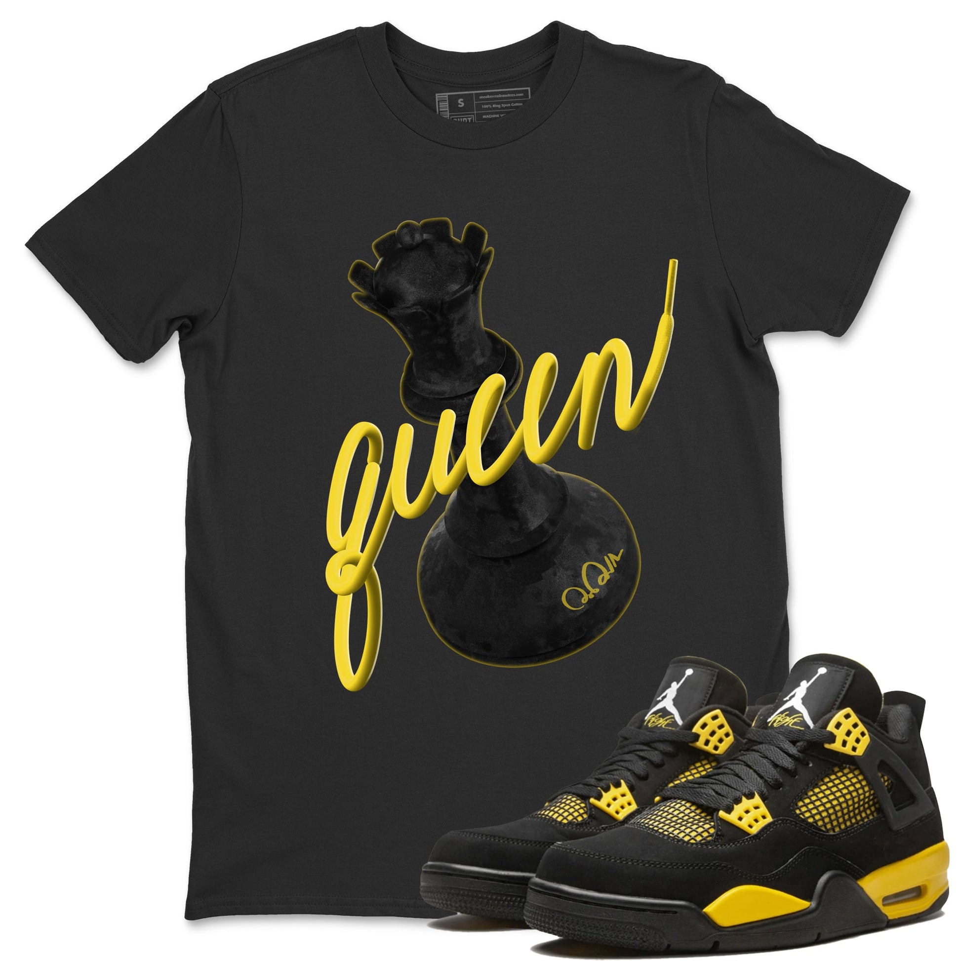 Air Jordan 4 Thunder Sneaker Match Tees 3D Queen Sneaker Tees AJ4 Thunder Jumpman Sneaker Release Tees Unisex Shirts Black 1