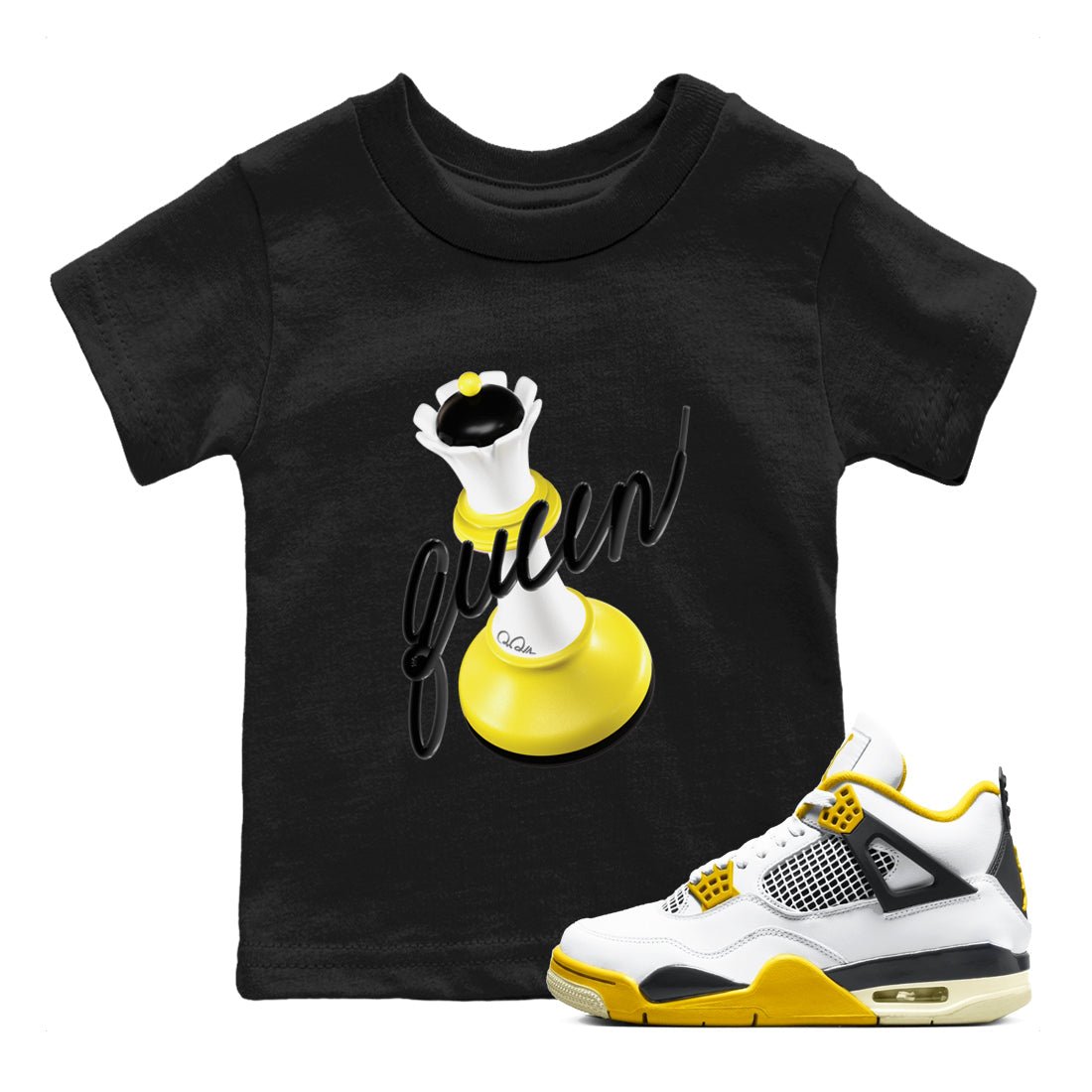 AJ4 Vivid Sulfur shirt to match jordans 3D Queen sneaker tees Air Jordan 4 Vivid Sulfur SNRT sneaker release tees baby toddler Black 1 cotton Shirt