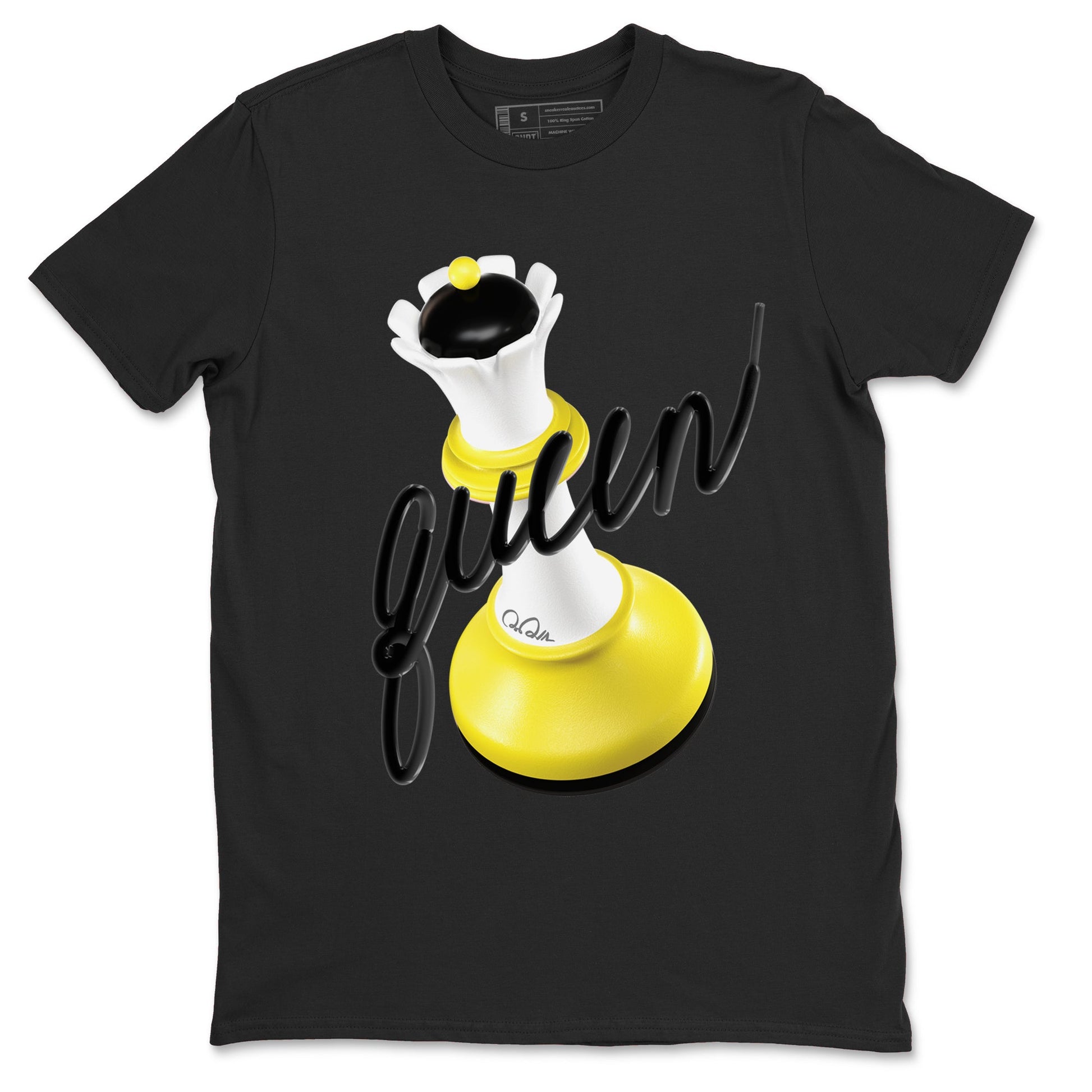 AJ4 Vivid Sulfur shirt to match jordans 3D Queen sneaker tees Air Jordan 4 Vivid Sulfur SNRT Sneaker Release Tees unisex cotton Black 2 crew neck shirt